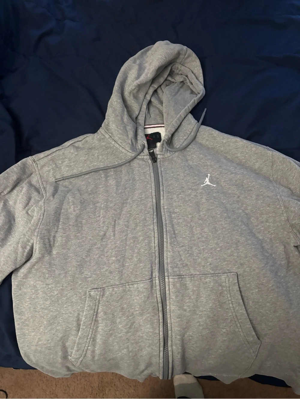 Jordan Gray Full-Zip Hooded Sweatshirt with White Jumpman